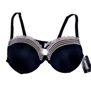 NEW Bassoni Lingerie Bra Underwire Size 36C Black with Light Pink Trim